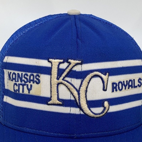 Vintage Kansas City Royals Mesh Back Trucker Snapback Hat Superstripe Large USA - Picture 6 of 15